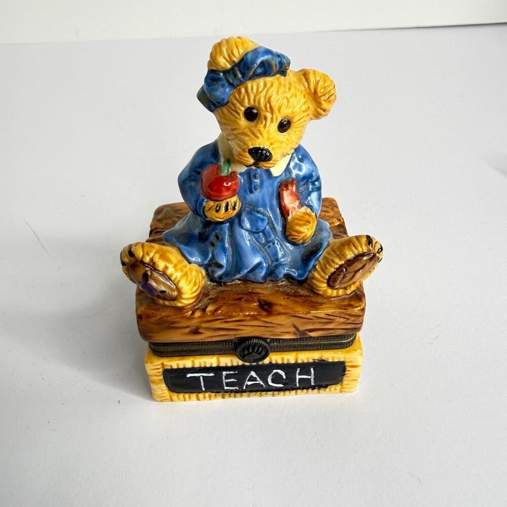 Boyds Bears Teacher Trinket Box Hinged Ceramic Bear Apple School Desk Gift